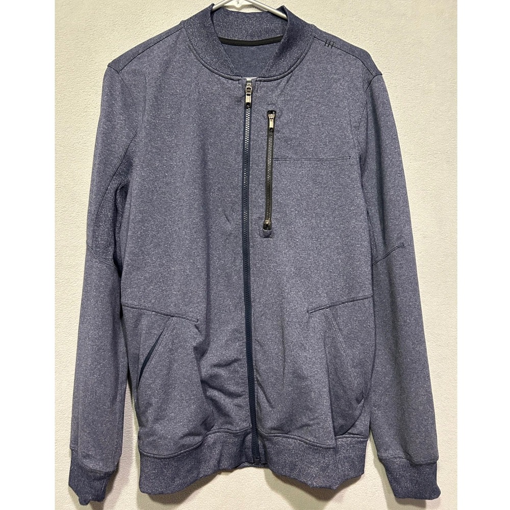 Lululemon Six Pack Jacket Mens Medium Heathered Deep Navy Full Zip layer READ